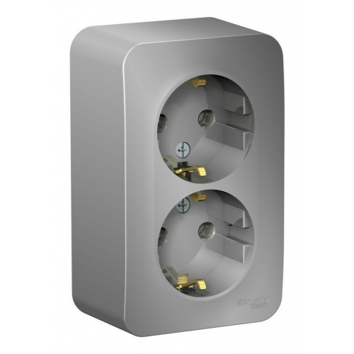Розетка двухместная SYSTEME ELECTRIC BLANCA, открытый монтаж, с заземлением, алюминий, BLNRA010203