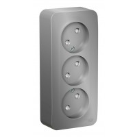 Розетка трехместная SYSTEME ELECTRIC BLANCA, открытый монтаж, без заземления, со шторками, алюминий