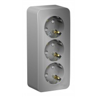 Розетка трехместная SYSTEME ELECTRIC BLANCA, открытый монтаж, с заземлением, со шторками, алюминий, BLNRA011313