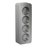 Розетка четырехместная SYSTEME ELECTRIC BLANCA, открытый монтаж, с заземлением, со шторками, алюминий, BLNRA011413