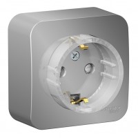 Розетка SYSTEME ELECTRIC BLANCA, открытый монтаж, с заземлением, со шторками, алюминий, BLNRA111113