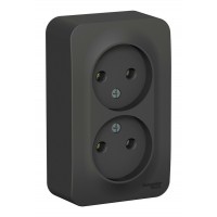 Розетка двухместная SYSTEME ELECTRIC BLANCA, открытый монтаж, без заземления, антрацит