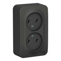 Розетка двухместная SYSTEME ELECTRIC BLANCA, открытый монтаж, без заземления, антрацит