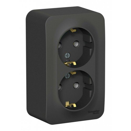Розетка двухместная SYSTEME ELECTRIC BLANCA, открытый монтаж, с заземлением, антрацит, BLNRA010216