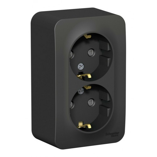 Розетка двухместная SYSTEME ELECTRIC BLANCA, открытый монтаж, с заземлением, со шторками, антрацит, BLNRA011206