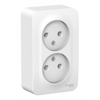 Розетка двухместная SYSTEME ELECTRIC BLANCA, открытый монтаж, без заземления, белый