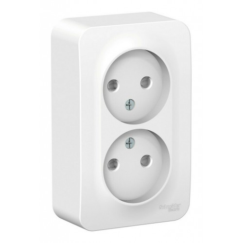 Розетка двухместная SYSTEME ELECTRIC BLANCA, открытый монтаж, без заземления, со шторками, белый