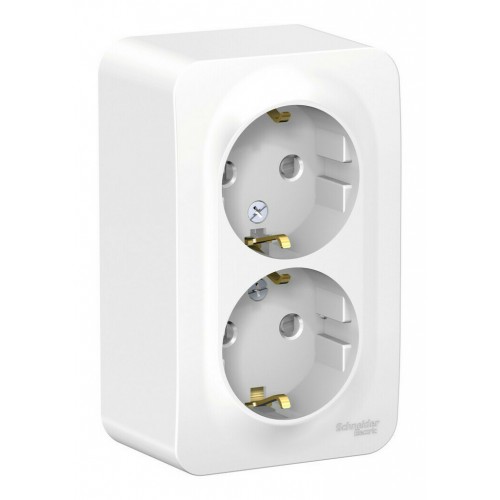 Розетка двухместная SYSTEME ELECTRIC BLANCA, открытый монтаж, с заземлением, со шторками, белый, BLNRA011221