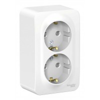 Розетка двухместная SYSTEME ELECTRIC BLANCA, открытый монтаж, с заземлением, со шторками, белый, BLNRA011201