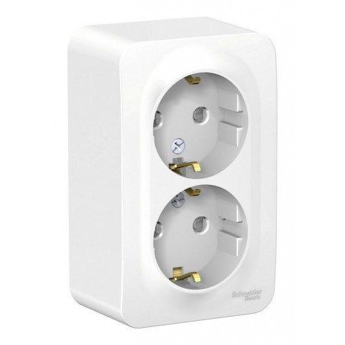 Розетка двухместная SYSTEME ELECTRIC BLANCA, открытый монтаж, с заземлением, со шторками, белый, BLNRA011201