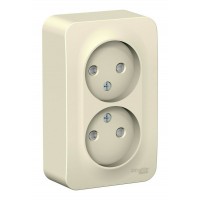 Розетка двухместная SYSTEME ELECTRIC BLANCA, открытый монтаж, без заземления, со шторками, молочный