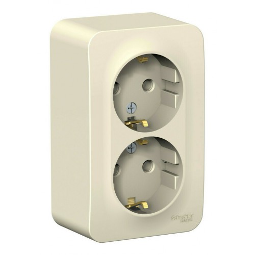 Розетка двухместная SYSTEME ELECTRIC BLANCA, открытый монтаж, с заземлением, молочный, BLNRA010212