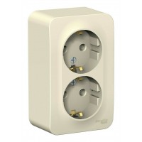 Розетка двухместная SYSTEME ELECTRIC BLANCA, открытый монтаж, с заземлением, молочный, BLNRA010202