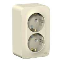 Розетка двухместная SYSTEME ELECTRIC BLANCA, открытый монтаж, с заземлением, со шторками, молочный, BLNRA011202