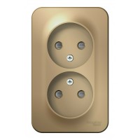 Розетка двухместная SYSTEME ELECTRIC BLANCA, открытый монтаж, без заземления, со шторками, титан