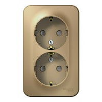 Розетка двухместная SYSTEME ELECTRIC BLANCA, открытый монтаж, с заземлением, со шторками, титан, BLNRA011204