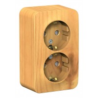 Розетка двухместная SYSTEME ELECTRIC BLANCA, открытый монтаж, с заземлением, со шторками, ясень, BLNRA011205