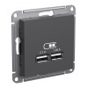 Розетка 2xUSB SYSTEME ELECTRIC ATLASDESIGN, скрытый монтаж, базальт, ATN001433
