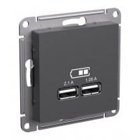 Розетка 2xUSB SYSTEME ELECTRIC ATLASDESIGN, скрытый монтаж, базальт, ATN001433