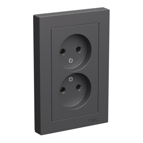Розетка двухместная SYSTEME ELECTRIC ATLASDESIGN, скрытый монтаж, без заземления, базальт