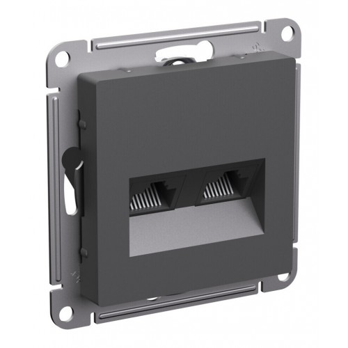 Розетка компьютерная 2xRJ45 SYSTEME ELECTRIC ATLASDESIGN, скрытый монтаж, базальт, ATN001485