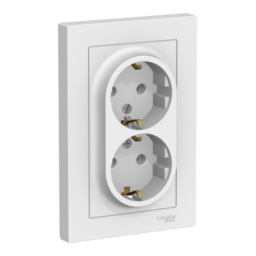Розетка двухместная SYSTEME ELECTRIC ATLASDESIGN, скрытый монтаж, с заземлением, лотос, ATN001324