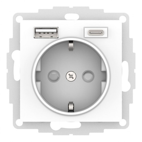 Розетка с USB+USB type C SYSTEME ELECTRIC ATLASDESIGN, скрытый монтаж, с заземлением, со шторками, лотос, ATN001332