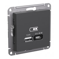 Розетка USB+USB type C SYSTEME ELECTRIC ATLASDESIGN, скрытый монтаж, базальт, ATN001429