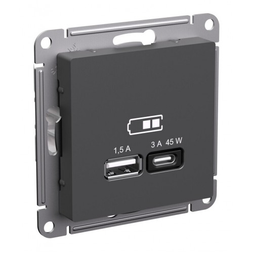 Розетка USB+USB type C SYSTEME ELECTRIC ATLASDESIGN, скрытый монтаж, базальт, ATN001429