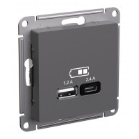 Розетка USB+USB type C SYSTEME ELECTRIC ATLASDESIGN, скрытый монтаж, базальт, ATN001439