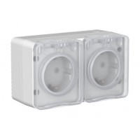 Розетка двухместная SYSTEME ELECTRIC ATLASDESIGN PROFI54, открытый монтаж, с заземлением, с крышкой, со шторками, серый, ATN543026