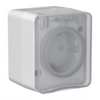 Розетка SYSTEME ELECTRIC ATLASDESIGN PROFI54, открытый монтаж, с заземлением, с крышкой, со шторками, серый, ATN543045