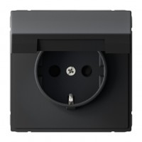 Розетка SYSTEME ELECTRIC ARTGALLERY, скрытый монтаж, с заземлением, с крышкой, со шторками, карбон, GAL001046