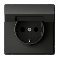 Розетка SYSTEME ELECTRIC ARTGALLERY, скрытый монтаж, с заземлением, с крышкой, со шторками, базальт, GAL001446