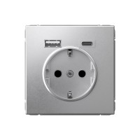 Розетка с USB+USB type C SYSTEME ELECTRIC ARTGALLERY, скрытый монтаж, с заземлением, со шторками, алюминий, GAL000332