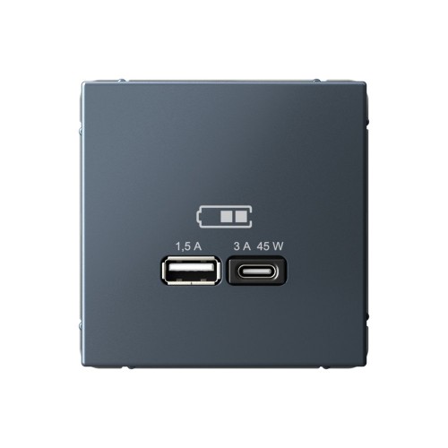 Розетка USB+USB type C SYSTEME ELECTRIC ARTGALLERY, скрытый монтаж, грифель, GAL000729