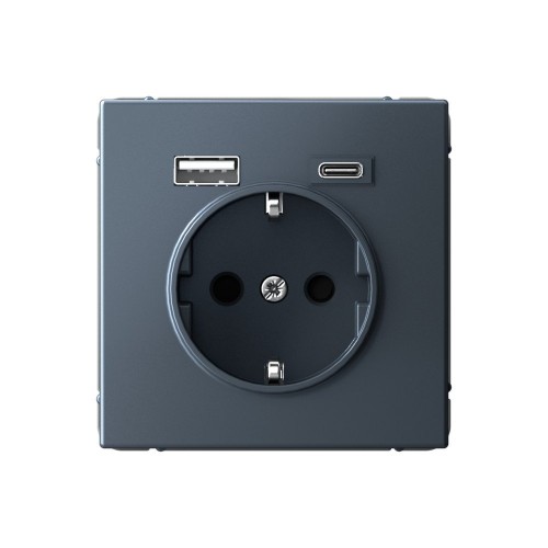 Розетка с USB+USB type C SYSTEME ELECTRIC ARTGALLERY, скрытый монтаж, с заземлением, со шторками, грифель, GAL000732