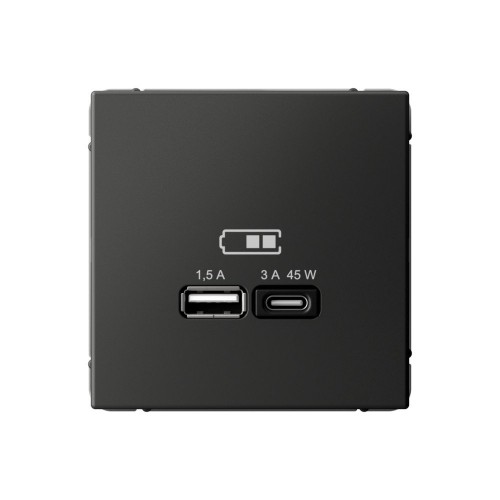 Розетка USB+USB type C SYSTEME ELECTRIC ARTGALLERY, скрытый монтаж, базальт, GAL001429