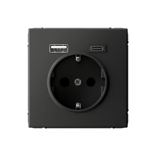 Розетка с USB+USB type C SYSTEME ELECTRIC ARTGALLERY, скрытый монтаж, с заземлением, со шторками, базальт, GAL001432