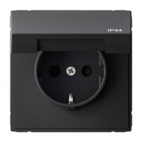 SYSTEME ELECTRIC ArtGallery Карбон Розетка с заз.со шт.с крышк, 16А, IP44,  механизм, быстрозажим. клем.
