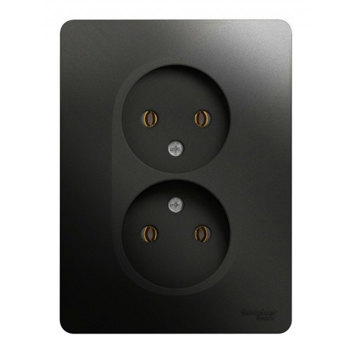 Розетка двухместная SYSTEME ELECTRIC GLOSSA, скрытый монтаж, без заземления, антрацит