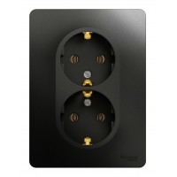 Розетка двухместная SYSTEME ELECTRIC GLOSSA, скрытый монтаж, с заземлением, антрацит