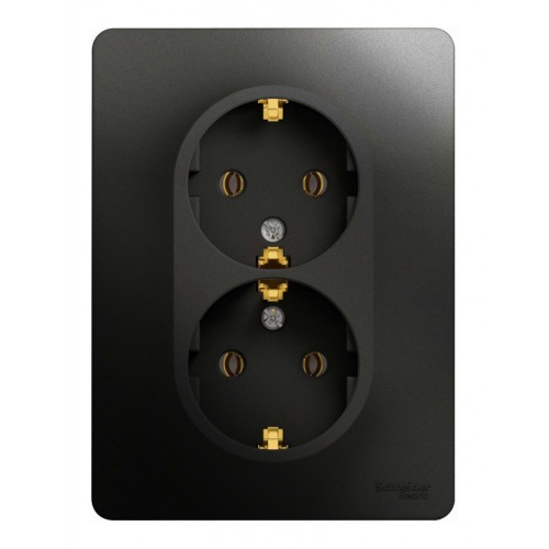 Розетка двухместная SYSTEME ELECTRIC GLOSSA, скрытый монтаж, с заземлением, антрацит