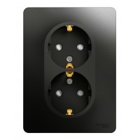 Розетка двухместная SYSTEME ELECTRIC GLOSSA, скрытый монтаж, с заземлением, со шторками, антрацит